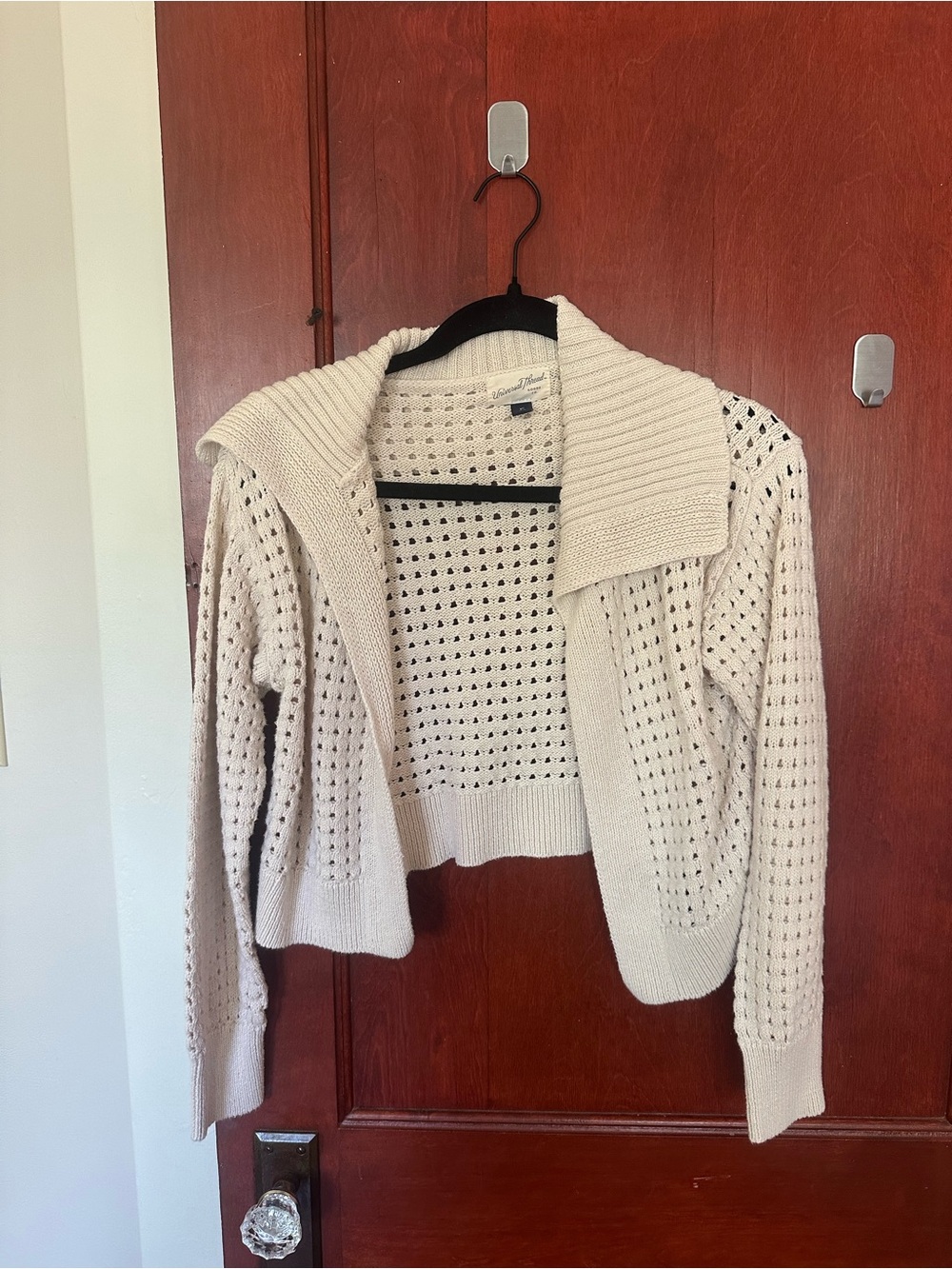 Universal Thread Cream Open-Weave Cropped Cardigan